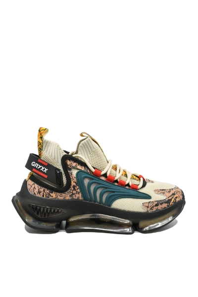 Imagine Sneakers damă stil șosetă tricotați bej cu detalii multicolor OTR21016