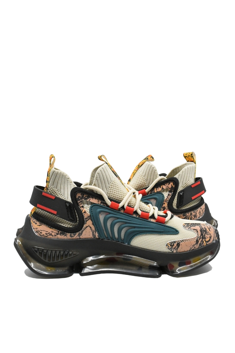 Imagine Sneakers damă stil șosetă tricotați bej cu detalii multicolor OTR21016