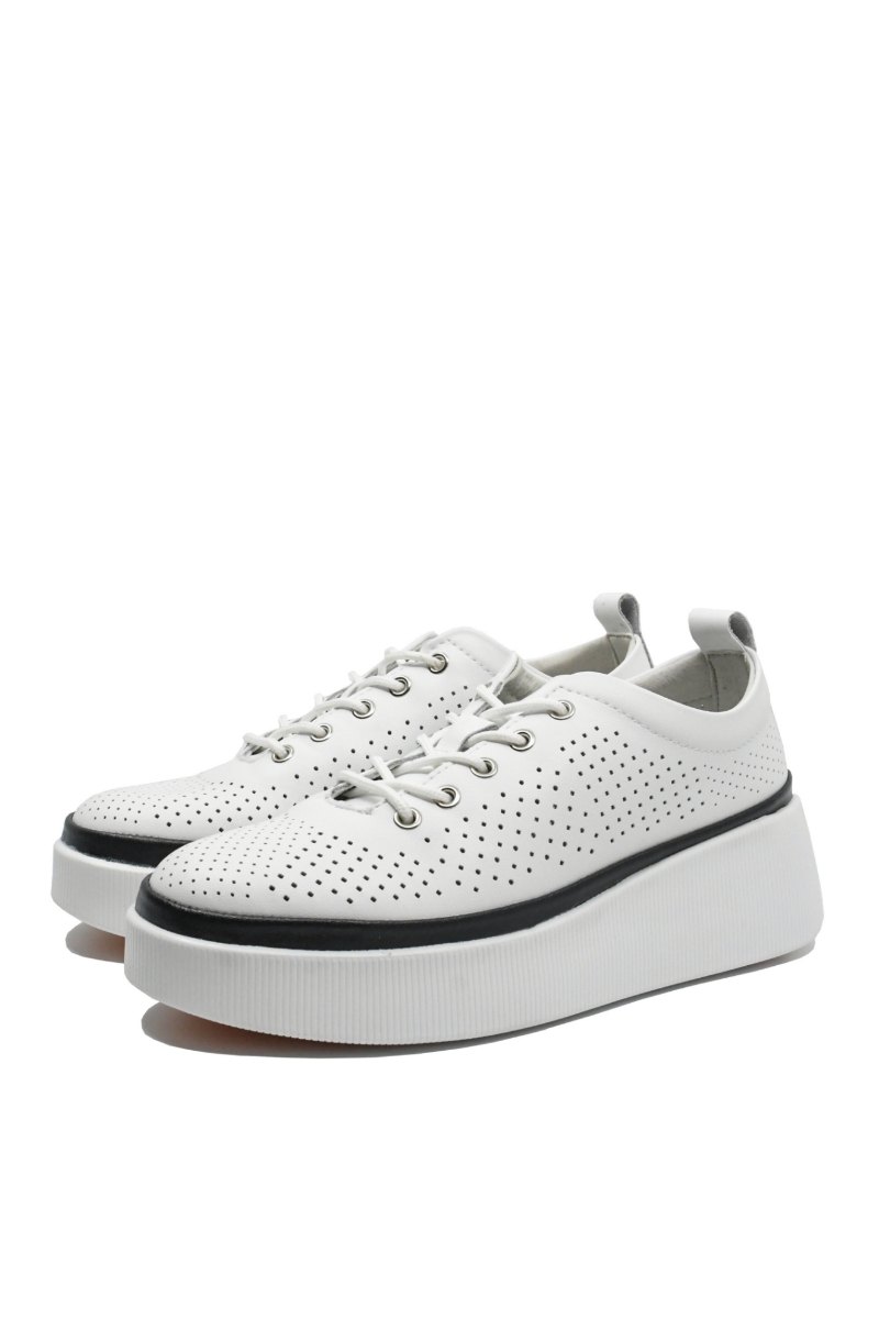 Imagine Pantofi casual cu platformă albi, perforați, din piele naturală FNX244