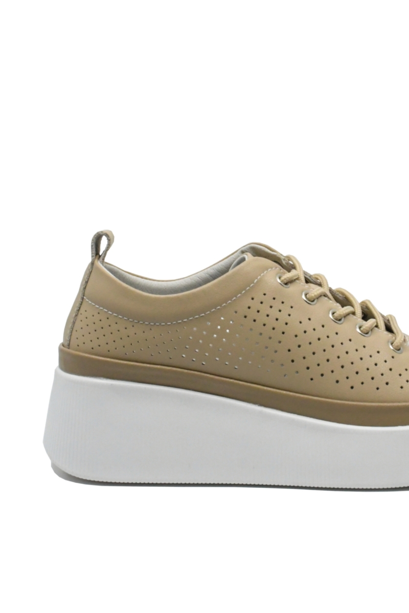 Imagine Pantofi casual cu platformă bej apricot, perforați, din piele naturală FNX244