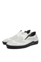 Imagine Mocasini bărbați albi din piele naturală, cu perforații și modele GOR1049