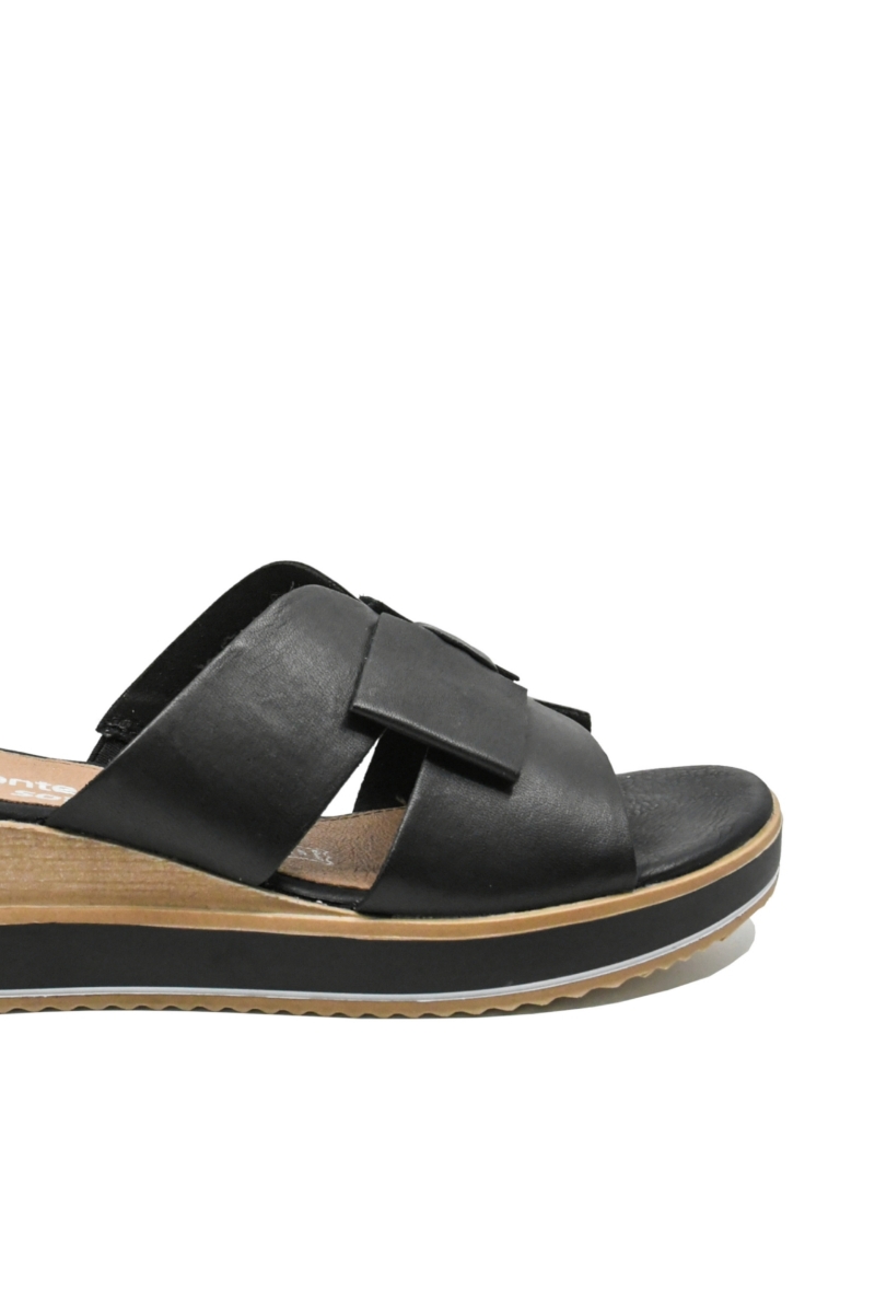 Imagine Saboți wedge cu fundiță, negri, din piele naturală REMD6456-00