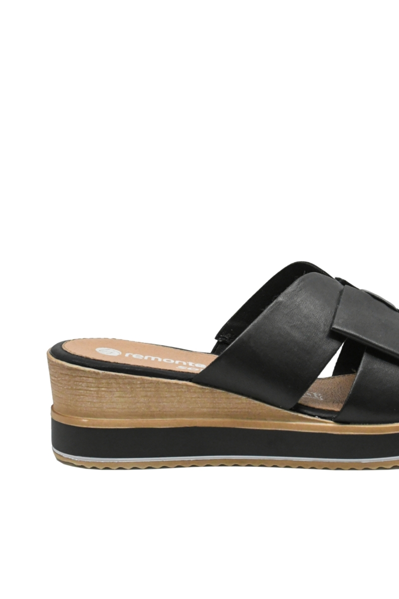 Imagine Saboți wedge cu fundiță, negri, din piele naturală REMD6456-00