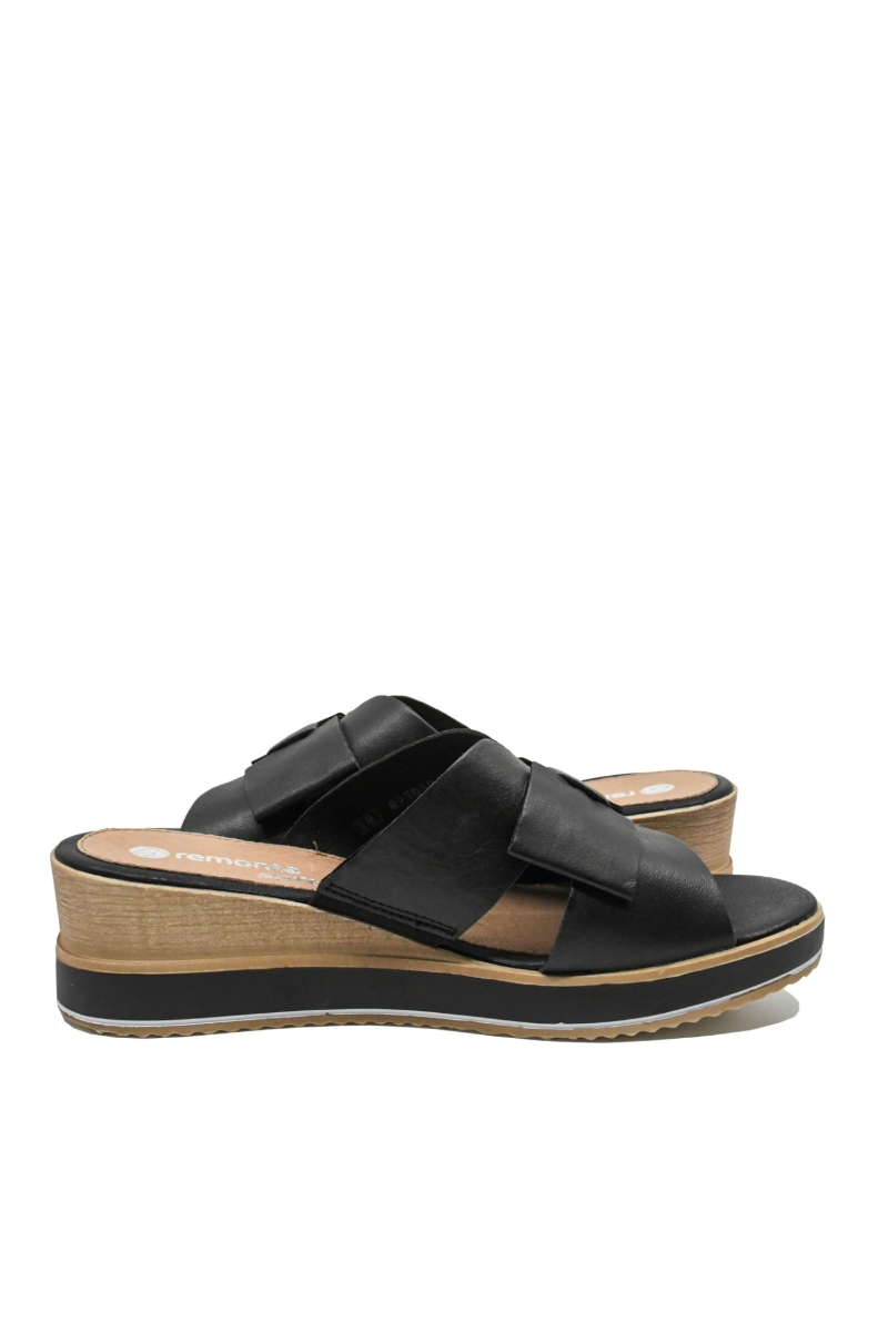 Imagine Saboți wedge cu fundiță, negri, din piele naturală REMD6456-00