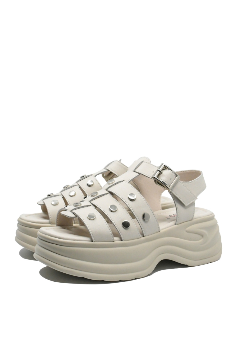 Imagine Sandale cu platformă bej deschis din piele naturală OTR40002