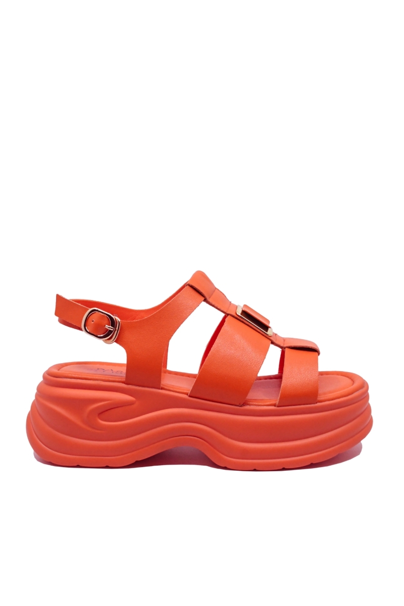 Imagine Sandale cu platformă orange din piele naturală OTR40003