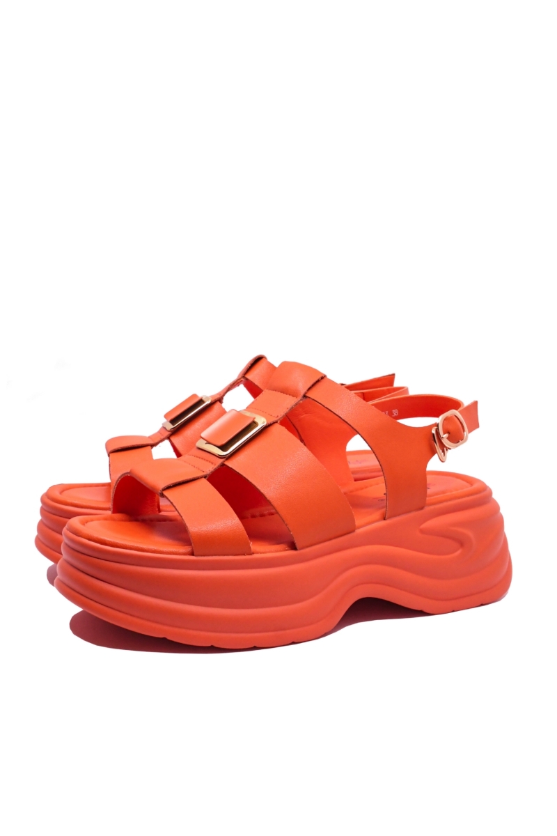 Imagine Sandale cu platformă orange din piele naturală OTR40003