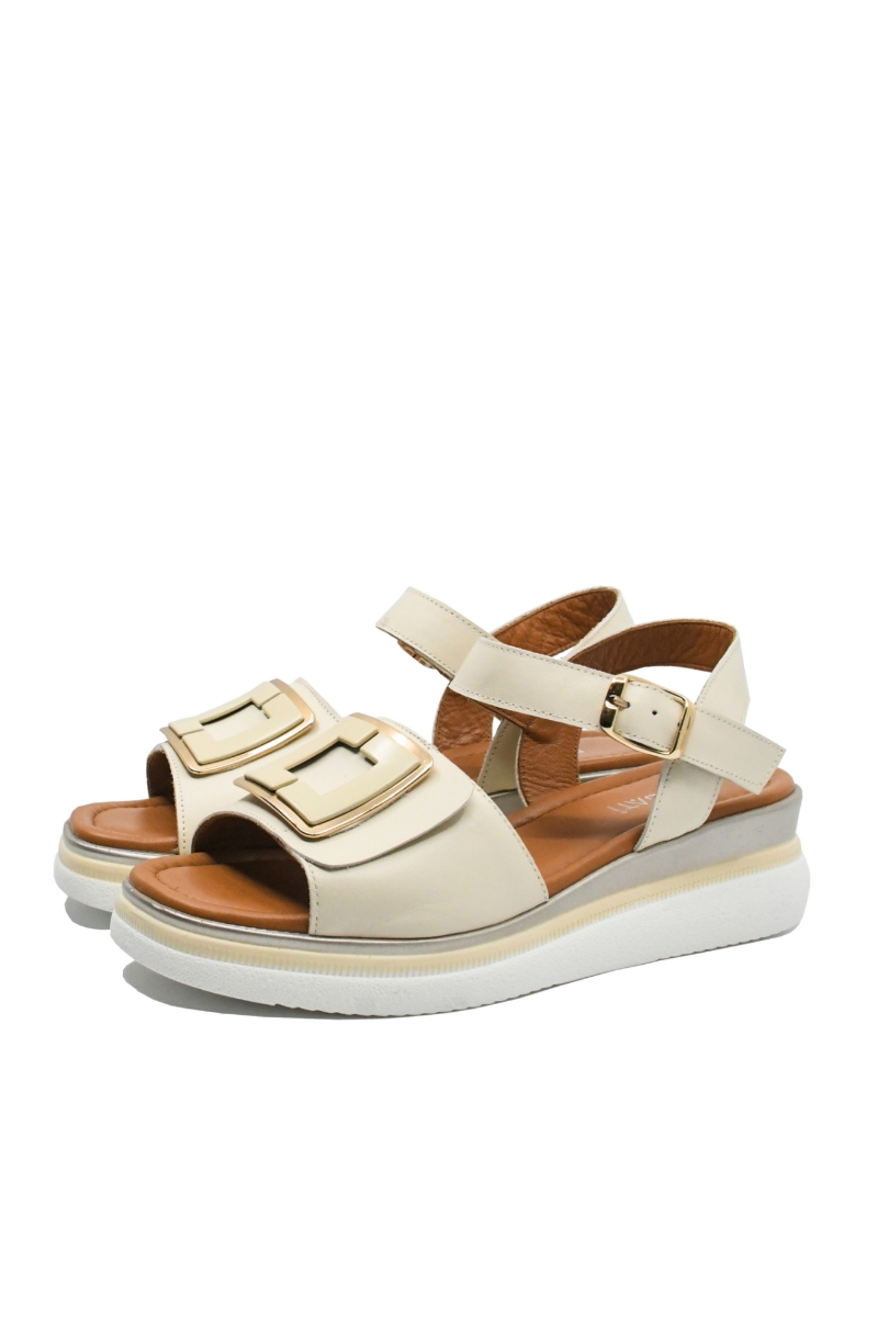 Imagine Sandale joase wedge bej din piele naturală MIR0010
