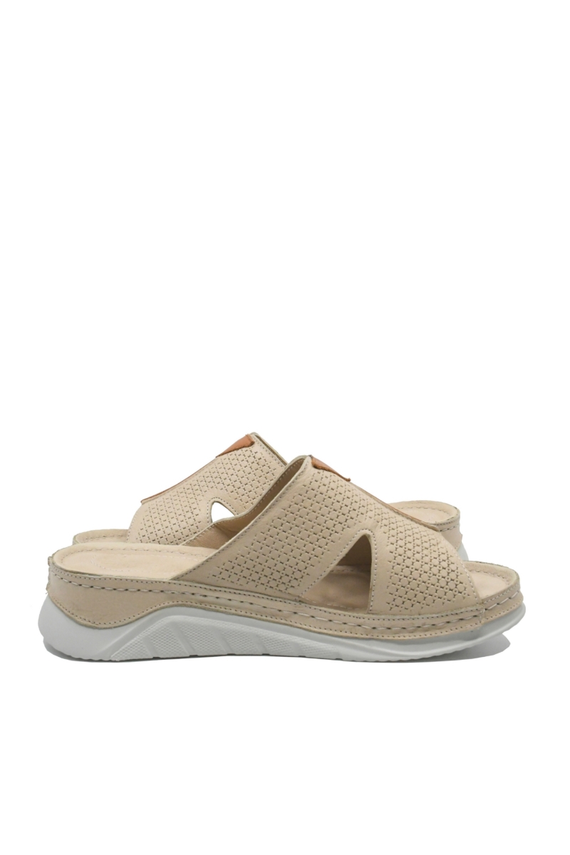 Imagine Saboți wedge cu talpa anatomică, bej din piele naturală MIR6104-0