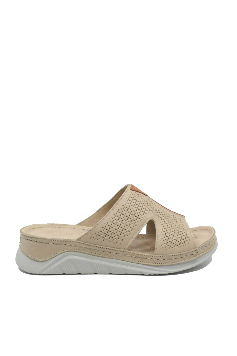 Imagine Saboți wedge cu talpa anatomică, bej din piele naturală MIR6104-0