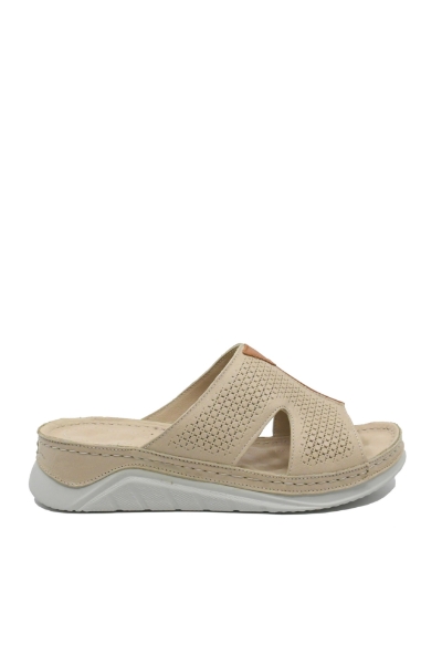 Imagine Saboți wedge cu talpa anatomică, bej din piele naturală MIR6104-0