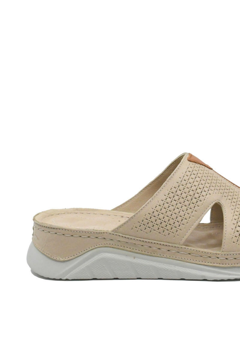 Imagine Saboți wedge cu talpa anatomică, bej din piele naturală MIR6104-0