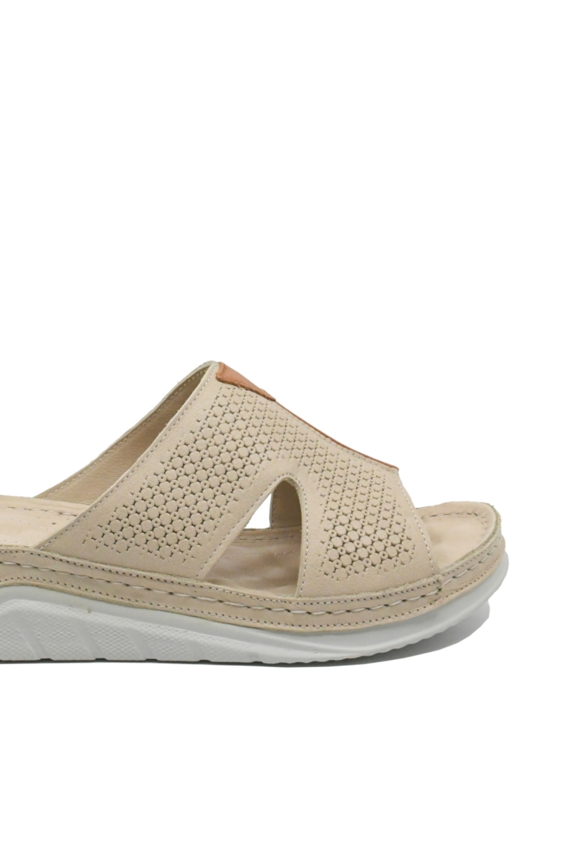 Imagine Saboți wedge cu talpa anatomică, bej din piele naturală MIR6104-0