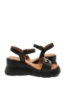 Imagine Sandale wedge negre din piele naturală, cu aplicație aurie MIR0026
