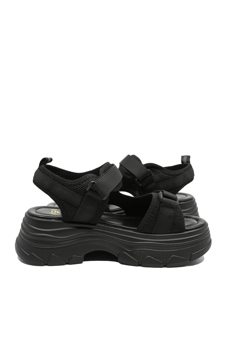 Imagine Sandale cu platformă negre, textil și piele naturală FNX49026