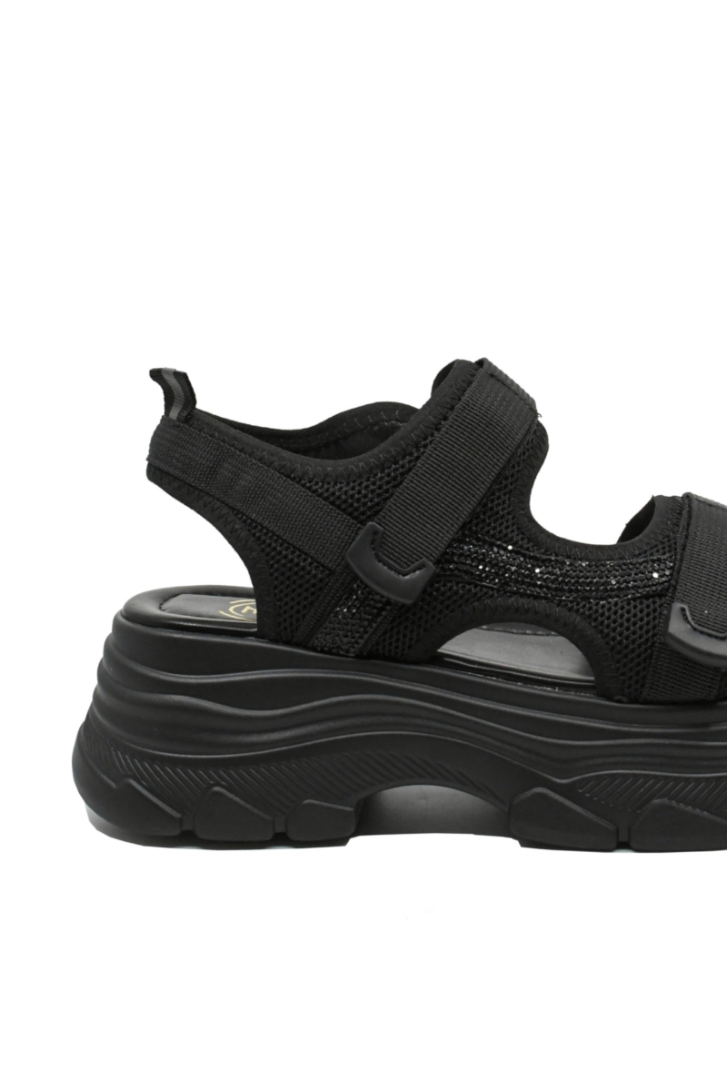 Imagine Sandale cu platformă negre, textil și piele naturală FNX49026