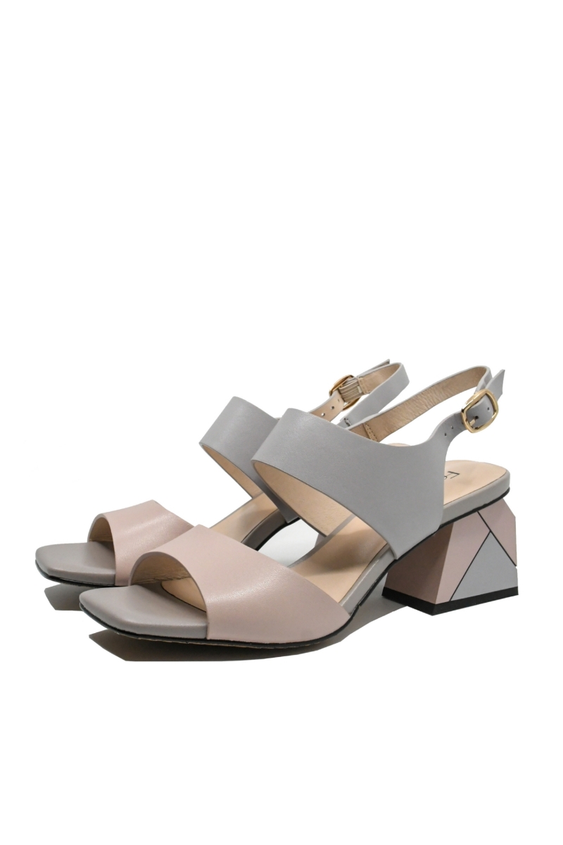 Imagine Sandale elegante blue  pink, din piele naturală, cu toc piramidă FLG2403