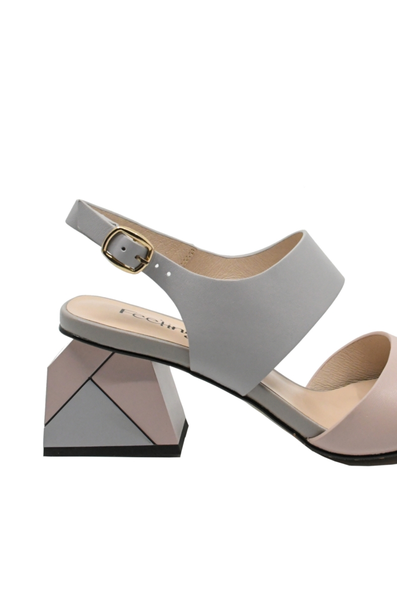 Imagine Sandale elegante blue  pink, din piele naturală, cu toc piramidă FLG2403