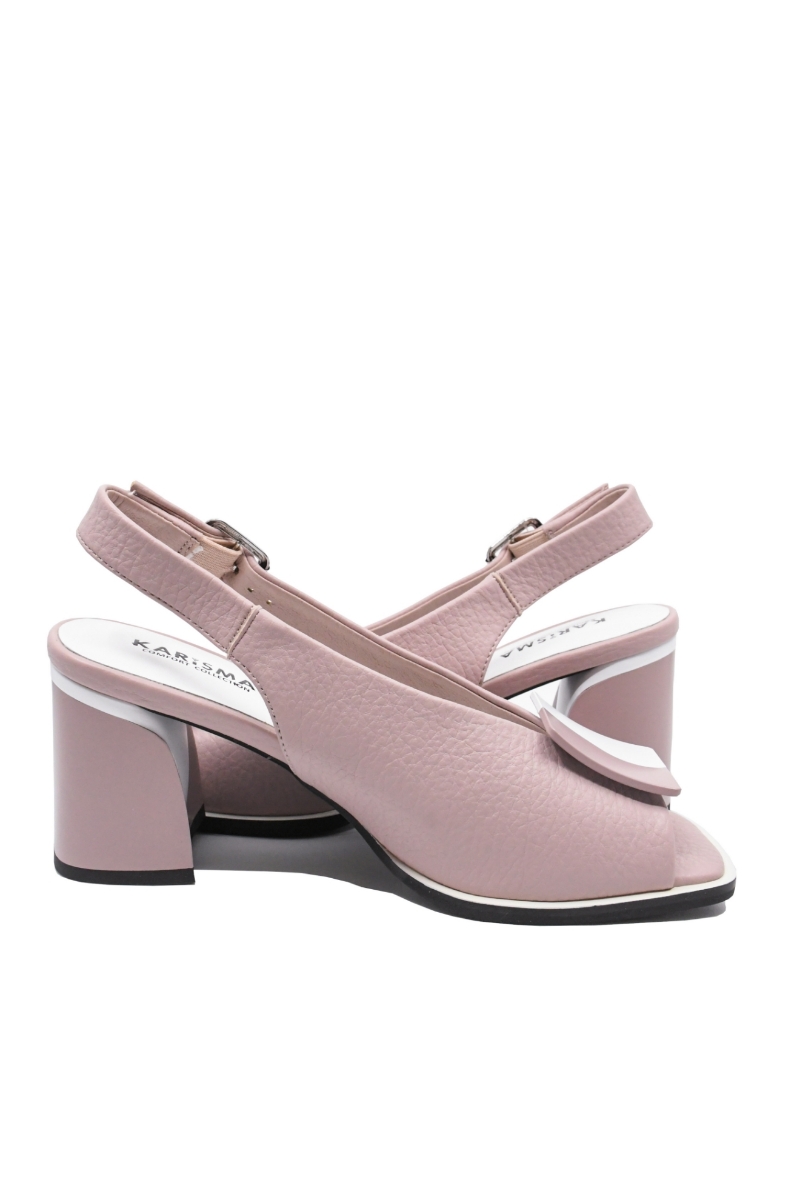 Imagine Sandale elegante office roz deschis cu detalii albe, din piele naturală OTR60020