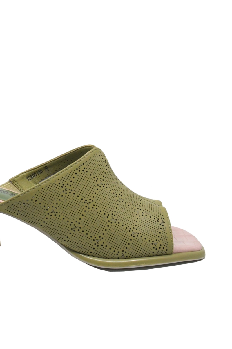 Imagine Saboți ușori cu toc din piele naturală, kaki cu toc roz OTR60019