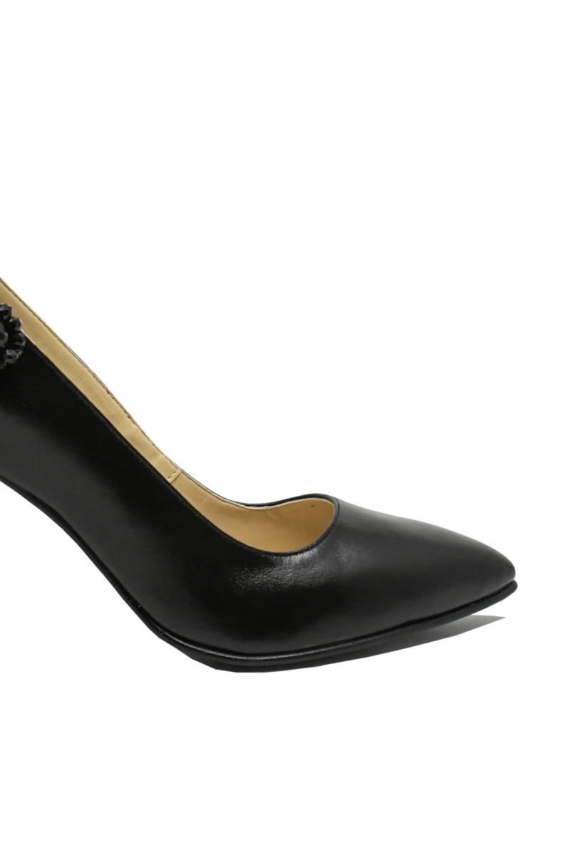 Imagine Pantofi stiletto negri, din piele naturală, cu buchet decorativ  SORA46