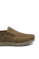 Imagine Mocasini maro deschis din piele întoarsă, cu perforații și cusături decorative GOR330