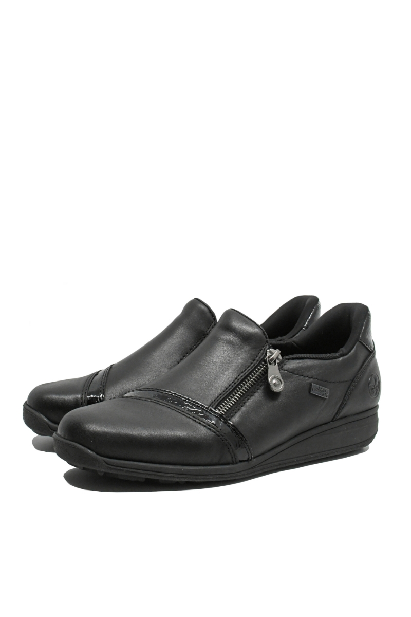 Imagine Pantofi casual ortopedici cu fermoar, negri din piele naturală RIK47264-00