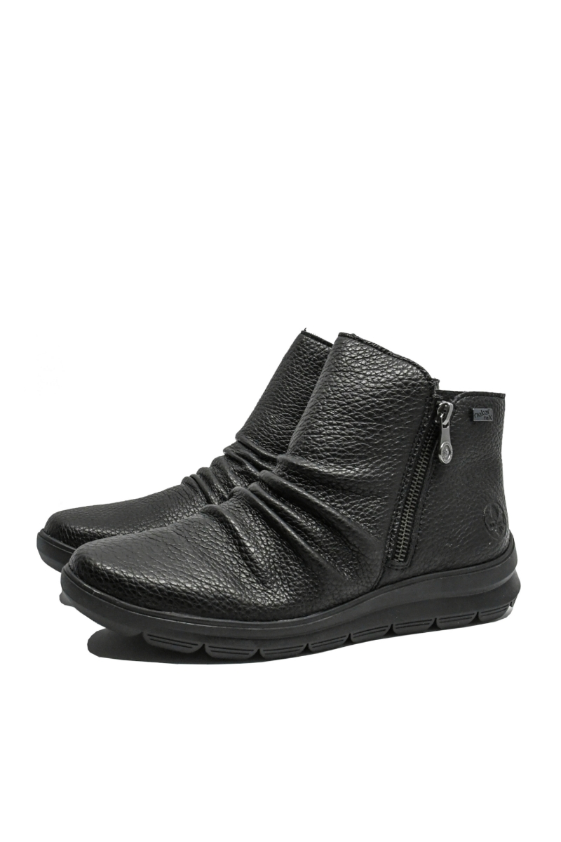 Imagine Ghete damă cu două fermoare, negre, din piele naturală granulată RIKZ0056-00