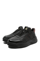 Imagine Ghete bărbați stil sport din piele naturală, negre cu detalii grena FNX2001