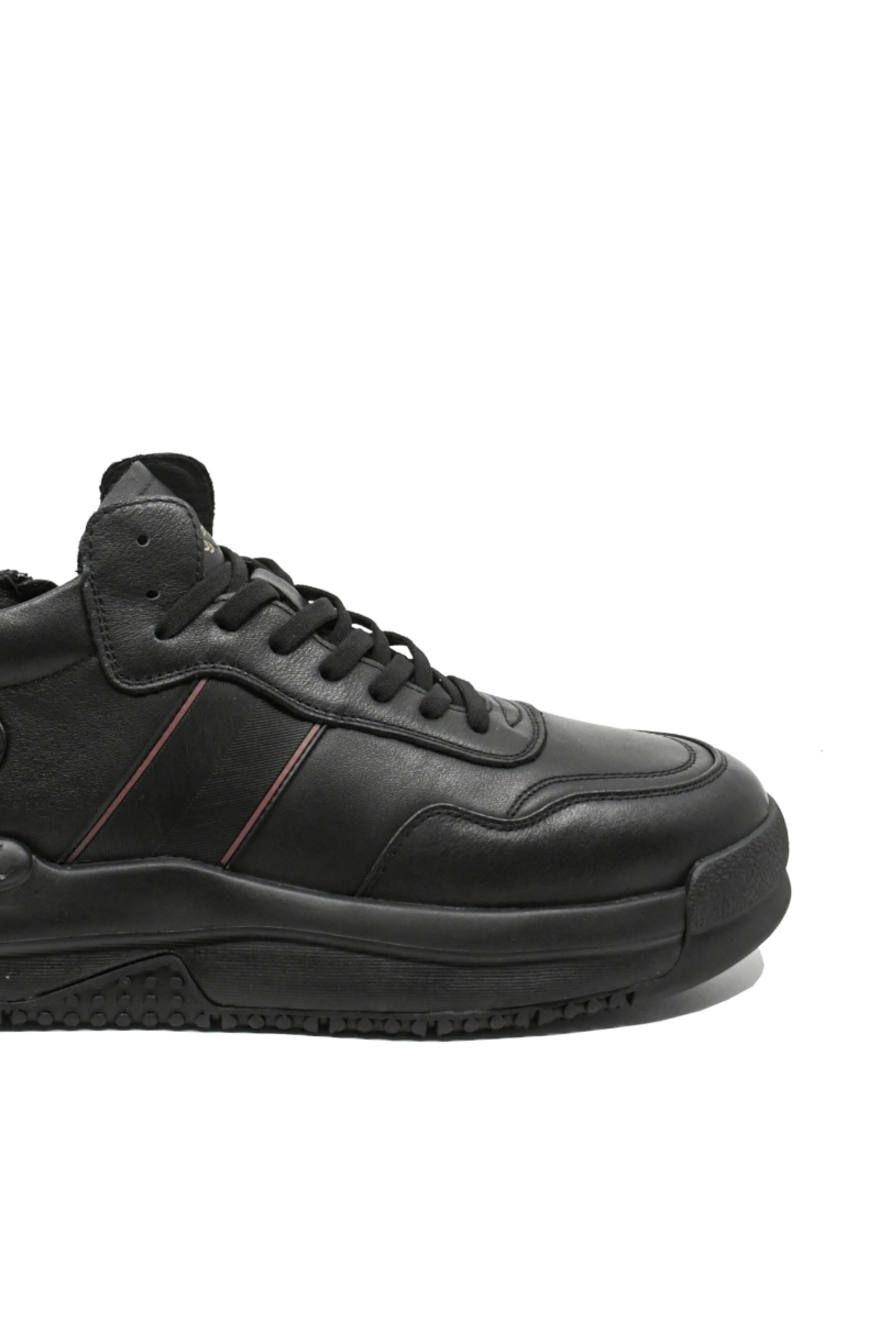 Imagine Ghete bărbați stil sport din piele naturală, negre cu detalii grena FNX2001