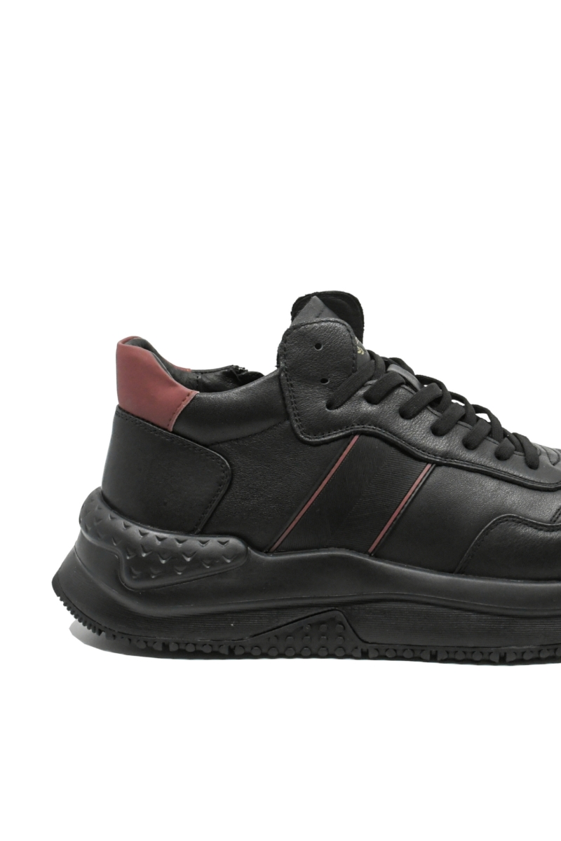 Imagine Ghete bărbați stil sport din piele naturală, negre cu detalii grena FNX2001