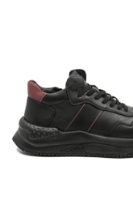 Imagine Ghete bărbați stil sport din piele naturală, negre cu detalii grena FNX2001