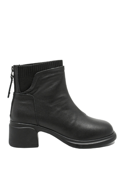 Imagine Ghete ankle negre din piele naturală, cu inserție textilă FNX6631-2