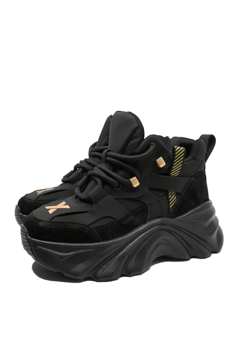 Imagine Ghete sport negre din piele întoarsă, cu detalii textile și de cauciuc OTR3280