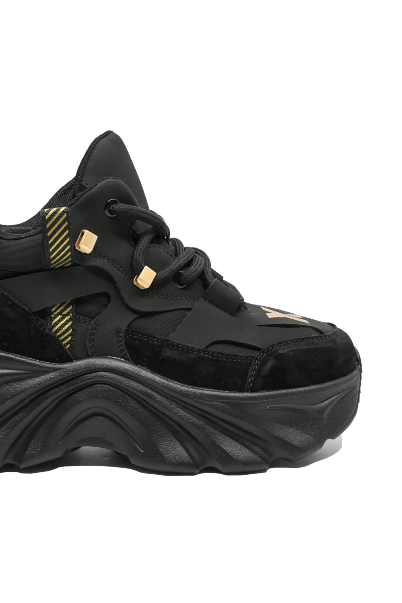 Imagine Ghete sport negre din piele întoarsă, cu detalii textile și de cauciuc OTR3280