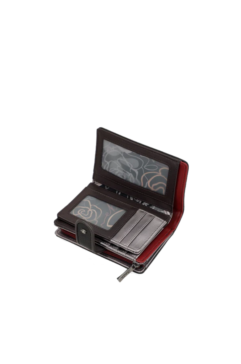 Imagine Portofel mediu cu protecție RFID, fermoar și clapetă, maro, colecția Mademoiselle, 41809-902