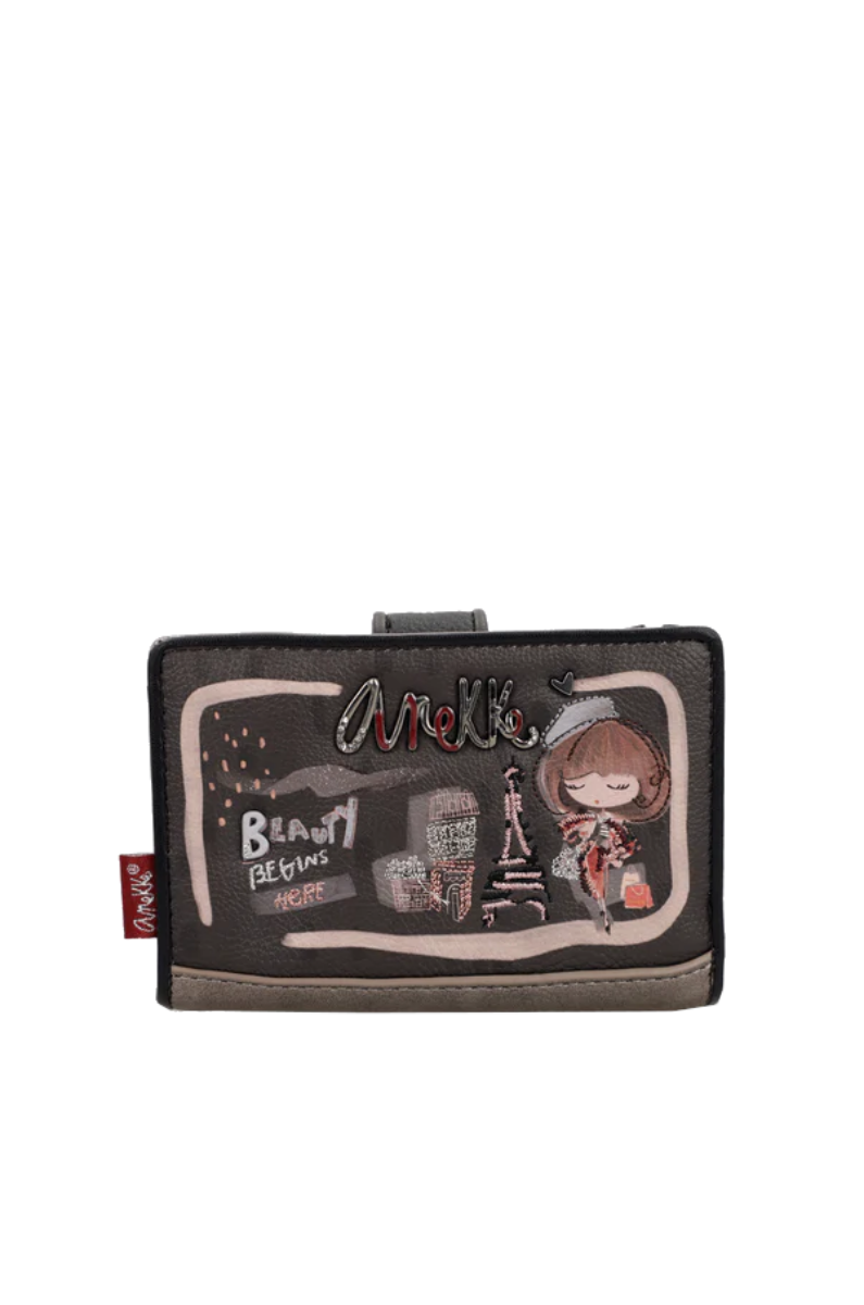 Imagine Portofel mediu cu protecție RFID, fermoar și clapetă, maro, colecția Mademoiselle, 41809-902