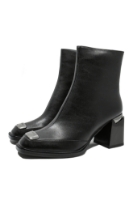 Imagine Botine damă negre, din piele naturală cu vârf pătrat și detalii metalice GOR2534