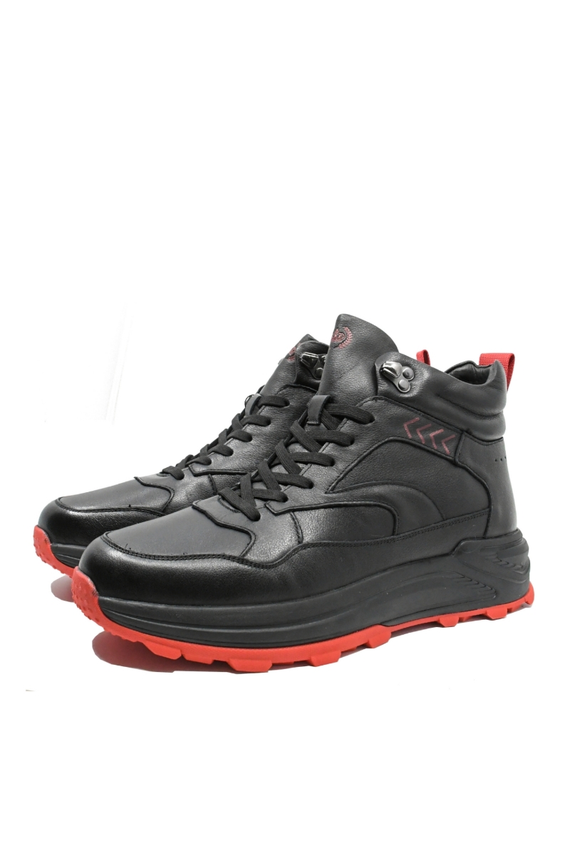 Imagine  Ghete sport bărbați din piele naturală, negre cu roșu FNX5602