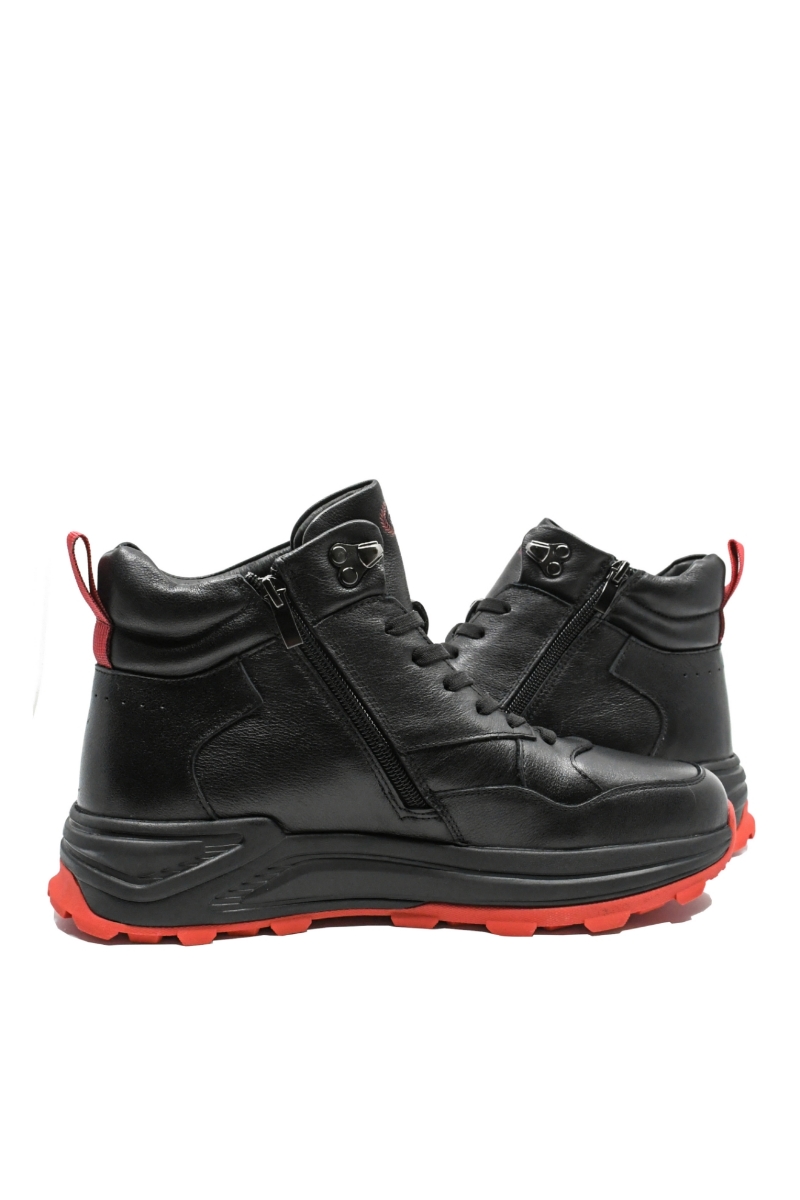 Imagine  Ghete sport bărbați din piele naturală, negre cu roșu FNX5602