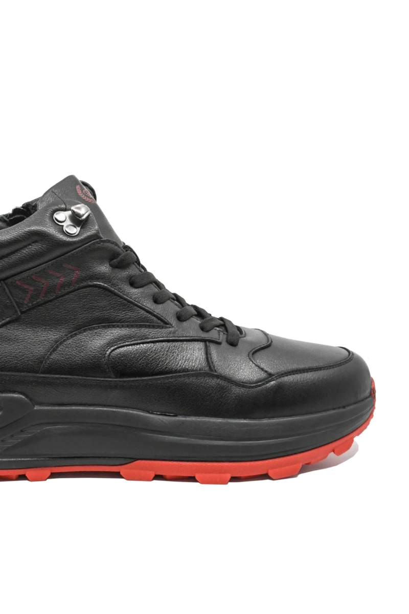 Imagine  Ghete sport bărbați din piele naturală, negre cu roșu FNX5602