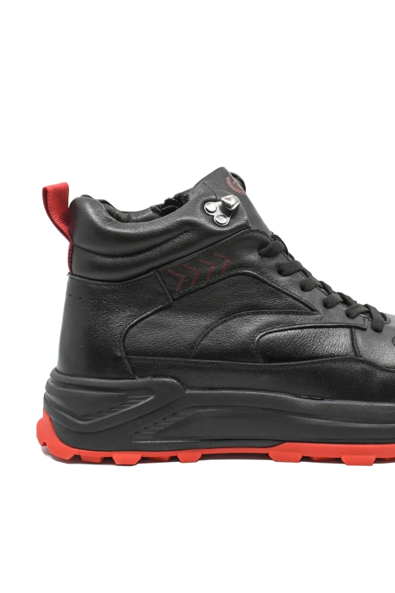 Imagine  Ghete sport bărbați din piele naturală, negre cu roșu FNX5602