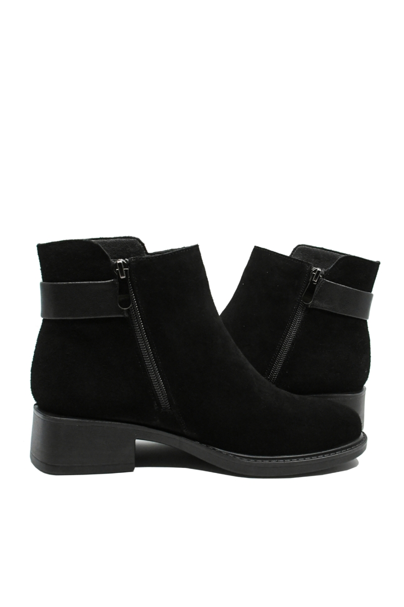 Imagine Botine până la gleznă, negre, din piele întoarsă FNX52131