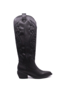 Imagine Cizme damă ciocate negre din piele naturală cu carâmb brodat GOR2765