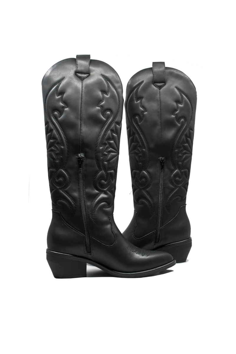 Imagine Cizme damă ciocate negre din piele naturală cu carâmb brodat GOR2765