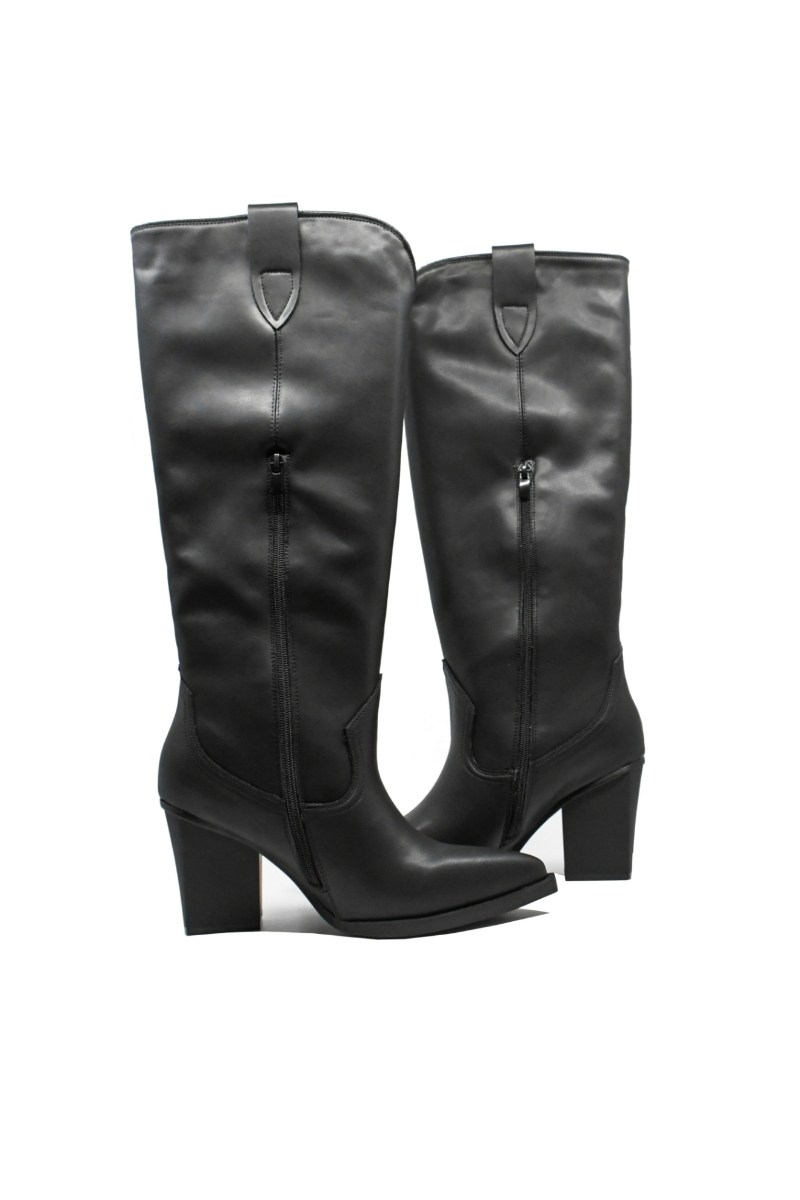 Imagine Cizme damă ciocate negre din piele naturală cu toc înalt GOR29801