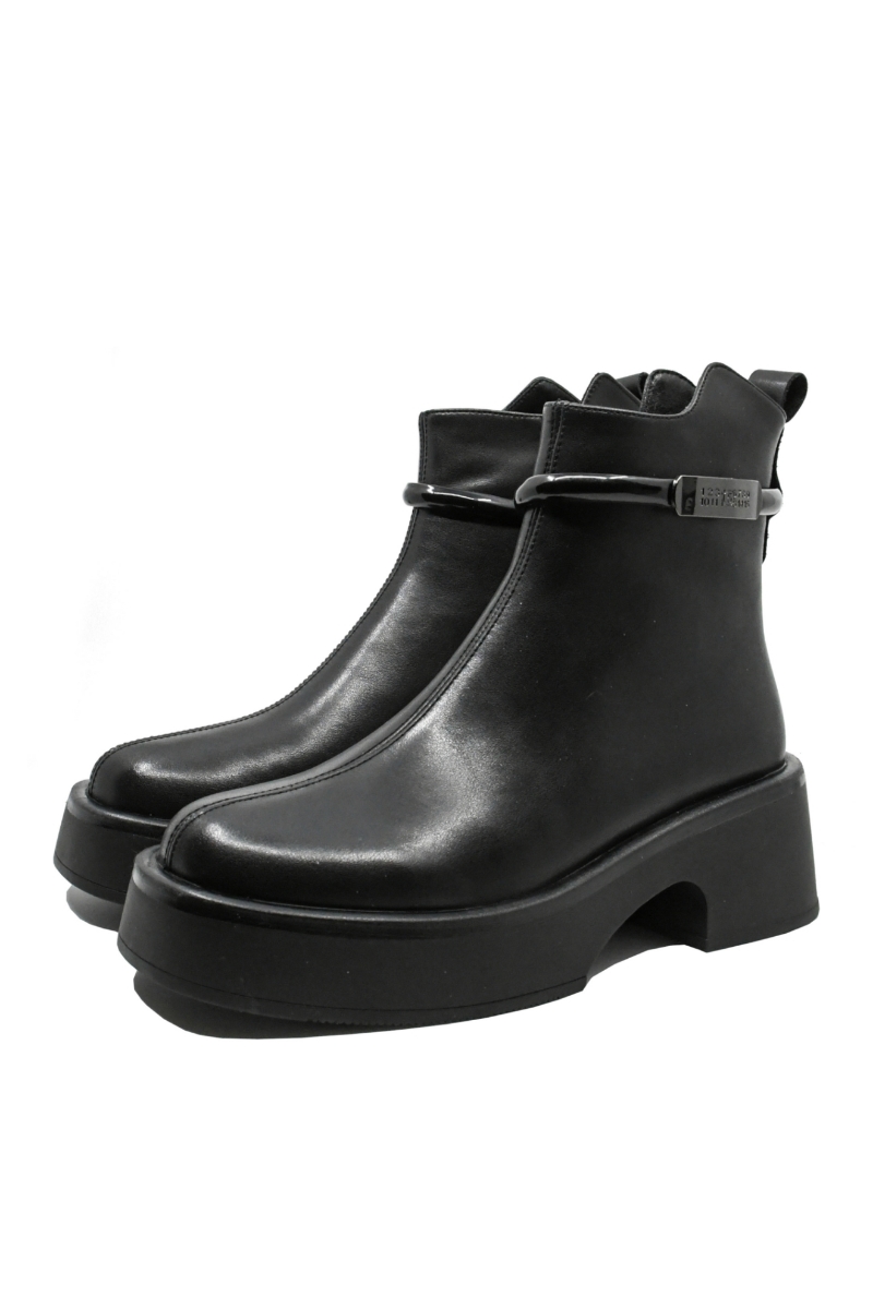 Imagine Ghete platformă cu brățară la gleznă, negre din piele naturală GOR5182