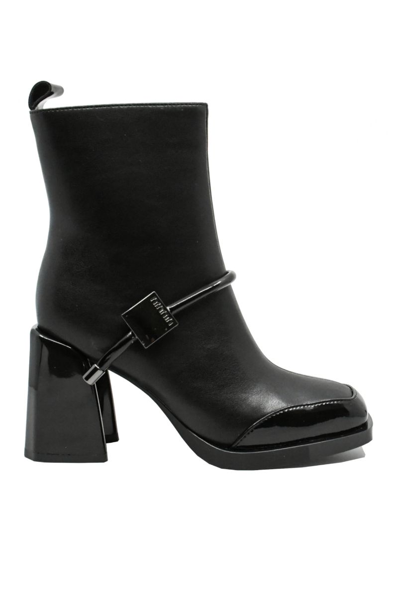 Imagine Botine damă cu vârf pătrat din lac, negre, din piele naturală GOR3145