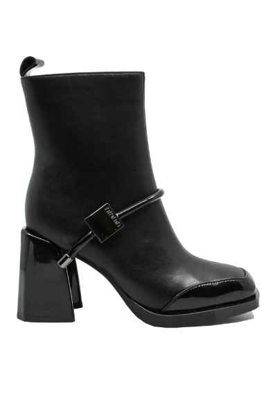 Imagine Botine damă cu vârf pătrat din lac, negre, din piele naturală GOR3145