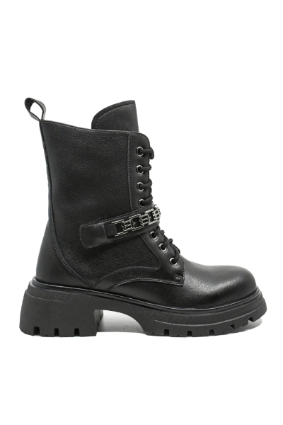 Imagine Ghete stil combat cu șireturi, negre din piele naturală GOR061
